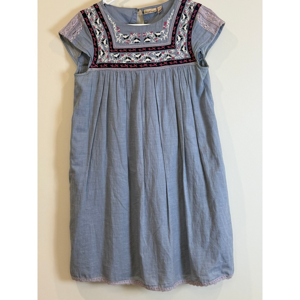 Holding‎ Horses Dress Women's 00 Chambray Embroidered Casual Short Sleeve